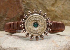 Shotgun Shell Bracelet with Copper Filigree and Emerald Crystal