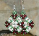 Diamond Shaped Beaded & Crystal Earrings-Burgundy, Green, Champagne, and Silver