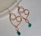 Copper Heart with Teal Bead Earrings