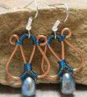 Copper and Teal Pearl Earrings with Teal Wrap