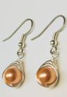 Rose Peach Pearl Herringbone Wrapped Earrings