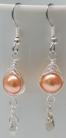 Rose Peach Pearl Herringbone Wrapped Earrings with Crystal Drop