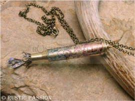 Bullet Crystal Necklace-Etched-Hibiscus with Rainbow Patina