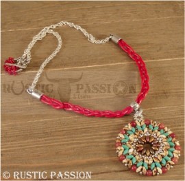 Mandela Pendant-Turquoise and Red Leather with Silver Chain