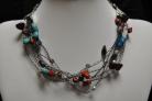 Black Crocheted Necklace with Coral and Turquoise