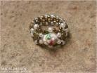 Woven Bead Victorian Ring-Antique Gold and White Cloisonné