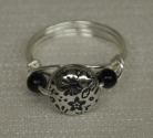 Silver Ring with Stamped Bead and Black Turquoise 