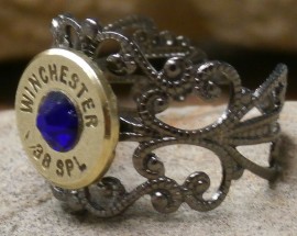 Ammo Ring with Cobalt Blue Crystal and  Filigree Band